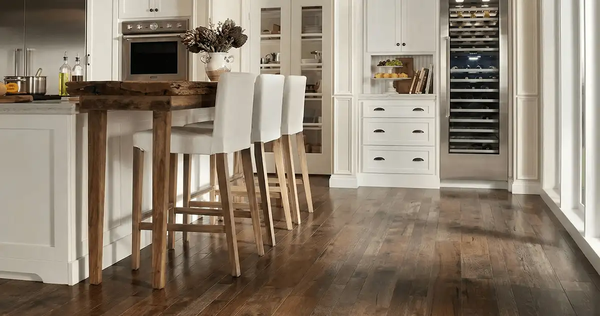 Professionally installed and refinished hardwood flooring in a residential home, showcasing smooth finish and natural wood tones in Myrtle Beach, SC